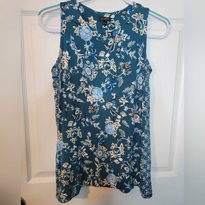 J Jill Small Top Sleeveless Floral Boho Feminine  Blue Casual